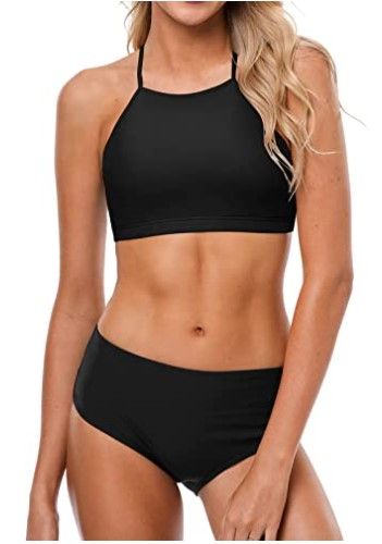 Photo 1 of CharmLeaks Women's Halter Bikini Swimwear High Neck Two Piece Bikini Swimsuits, LARGE
