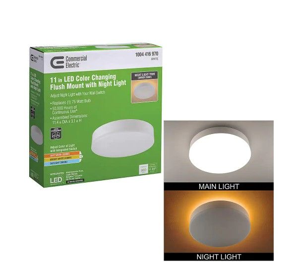 Photo 1 of 11 in. Color Selectable LED Flush Mount Ceiling Light with Night Light Feature 900 Lumens 14-Watt Dimmable
