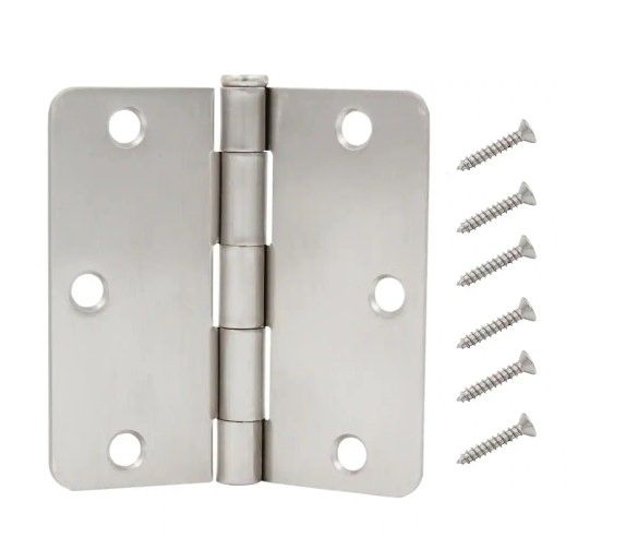 Photo 1 of 3-1/2 in. x 1/4 in. Radius Satin Nickel Door Hinge Value Pack (12-Pack)
