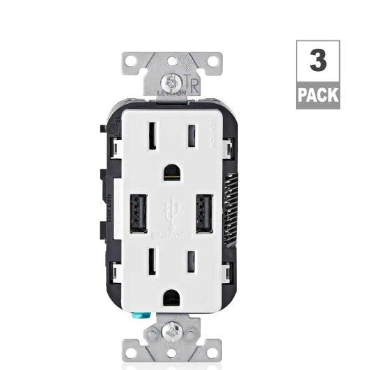 Photo 1 of 15 Amp Decora Combination Tamper Resistant Duplex Outlet and USB Charger, White (3-Pack)
