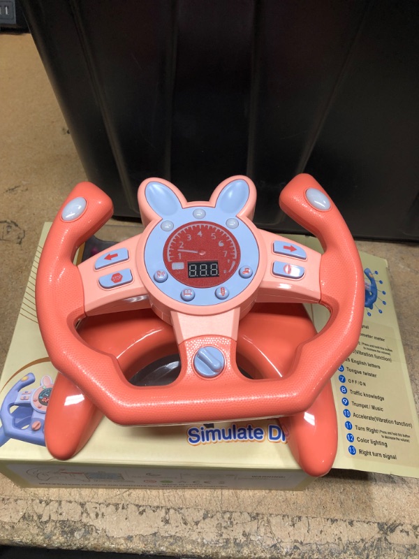 Photo 2 of Steering Wheel Toys for Toddlers, Children Steering Wheel with Sound Simulation Driving Car Toys, Simulation Steering Wheel Toy Pretend Driving Toy for Boys and Girls, Kids Interactive Toys (Pink)