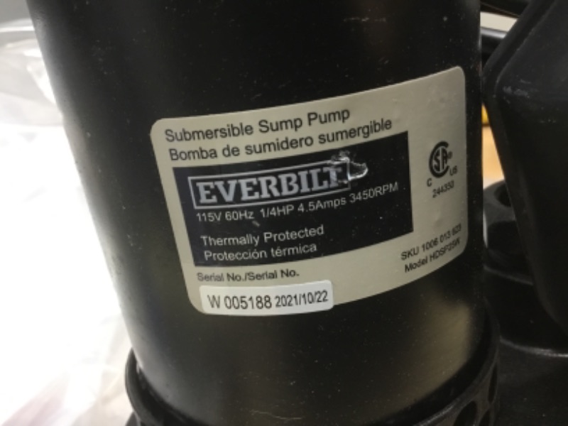 Photo 1 of **NON-FUNCTIONAL PARTS ONLY**
Everbilt
1/4 HP Aluminum Sump Pump Tether Switch