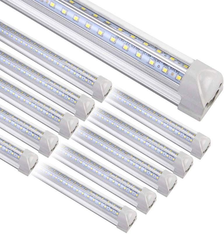 Photo 1 of 8FT LED Shop Light Fixture, 10 Pack T8 Integrated LED Tube Lights, 72W 9500LM 6500K High Output Clear Cover, V Shape 270 Degree LED Lighting for Garage Warehouse, Upgraded Shop Lights Plug and Play
