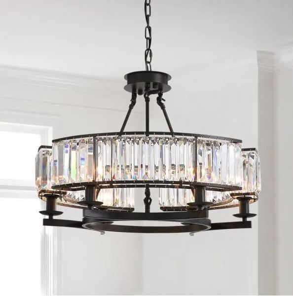 Photo 1 of 26 in. Black Crystal Chandelier, 6-Light Modern Crystal Chandelier Dining Room Drum Chandelier
AS IS USED