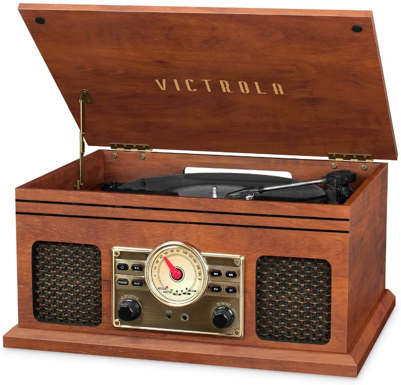 Photo 1 of Victrola VTA-250B-MAH 4-in-1 Nostalgic Bluetooth Record Player with 3-Speed Turntable FM Radio and Aux-in Mahogany
DAMAGED FROM SHIPPING PLEASE SEE PHOTOS 