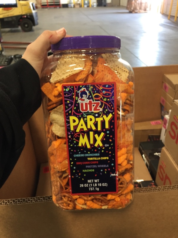 Photo 1 of Utz Party Mix - 26 Ounce Barrel - Tasty Snack Mix Includes Corn Tortillas, Nacho Tortillas, Pretzels, BBQ Corn Chips and Cheese Curls, Easy and Quick Party Snacks, Cholesterol Free and Trans-Fat Free
BEST BY: NOV. 22, 2021