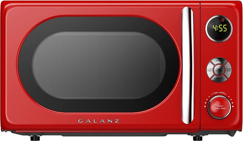 Photo 1 of Galanz GLCMKA07RDR-07 Microwave Oven, LED Lighting, Pull Handle Design, Child Lock,Retro Red, 0.7 Cu.Ft
NONFUNCTIONAL, BUT  MAY BE PARTED FOR PARTS, PLEASE SEE PHOTOS (PARTS ONLY) 