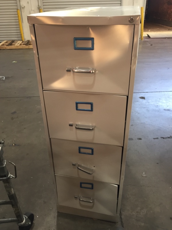 Photo 2 of  Industries 26" X 52" Vertical File Cabinet 4-Drawer
**DENTED, HANDLE DAMAGED, MISSING KEYS TO UNLOCK, FILE CABINETS ARE LOCKED, NOT ORIGINSAL STOCK PHOTO**