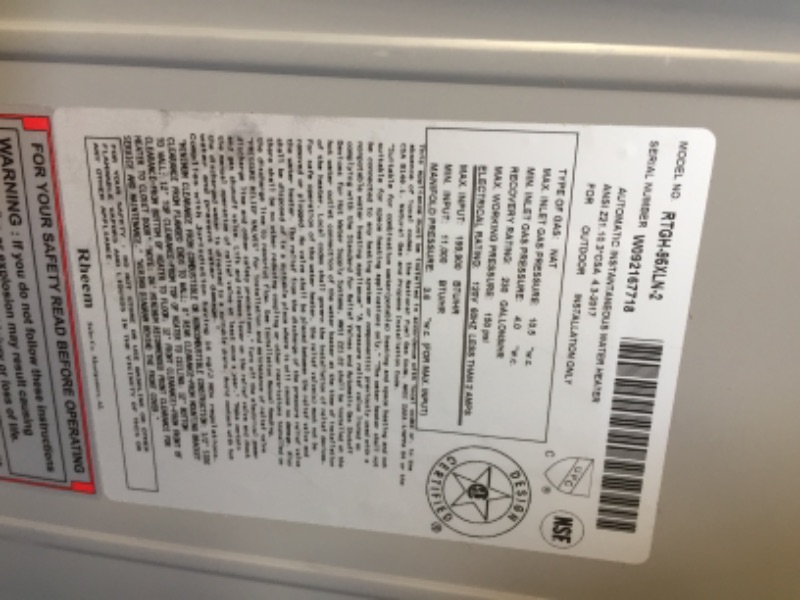 Photo 3 of **MINOR COSMETIC DAMAGES, USED CONDITION, MINOR DENTS, DID NOT TURN ON** Rheum Prestige Condensing 9.5GPM Outdoor Natural Gas Tankless Water Heater - 19x10x28

