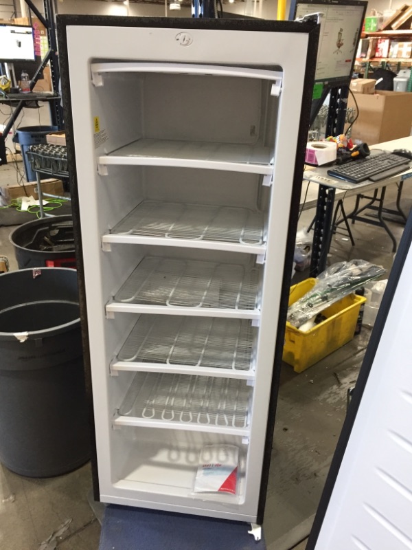 Photo 1 of FOR PARTS ONLY, Frigidaire EFRF696-AMZ Upright Freezer 6.5 cu ft Stainless Platinum Design Series
**DAMAGED, DOOR BROKEN, DOES NOT FUNCTION DID NOT GET COLD**