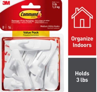 Photo 1 of 5 PACKS OF- 3 lb. Medium White Utility Hook Value Pack (8 Hooks, 16 Strips)
SOLD AS IS NO RETURNS