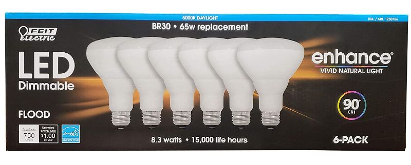 Photo 1 of Feit Electric Dimmable Led BR 30 Flood 65W 6 Pack Daylight, 12Count Total
