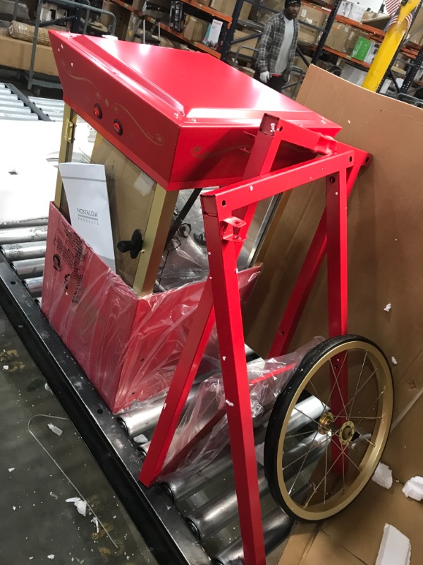 Photo 2 of (dented bar and metal end)
Nostalgia Electrics Vintage Series Commercial Kettle Popcorn Cart, Red