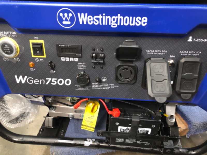 Photo 7 of (DEAD BATTERY; DENTED SIDES/COMPONENTS)
Westinghouse WGen7500 9,500/7,500 Watt Gas Powered Portable Generator with Remote Start and Transfer Switch Outlet for Home Backup