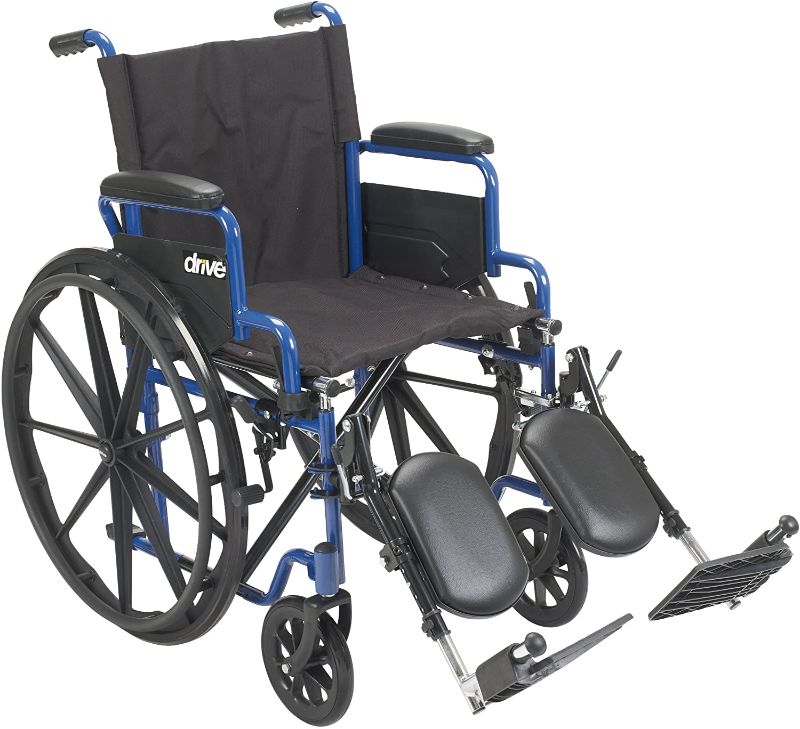 Photo 1 of Drive Medical Blue Streak Wheelchair with Flip Back Desk Arms, Elevating Leg Rests, 18 inch Seat