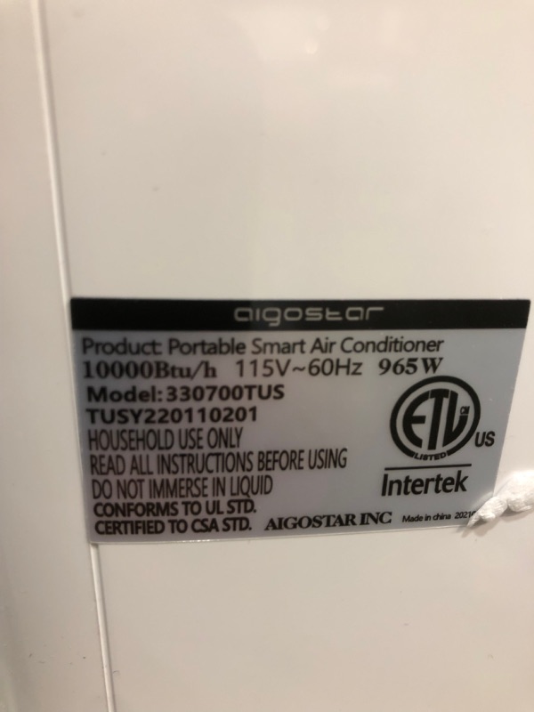 Photo 3 of (COSMETIC DAMAGES)
Aigostar 3-in-1 Portable Air Conditioner, 10,000 BTU