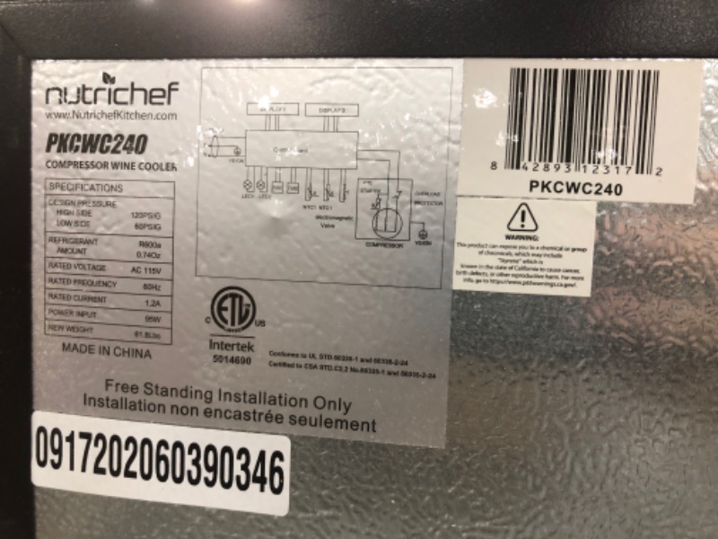 Photo 9 of (DENTED SIDE/LOWER CORNER; UNEVER DOORS; DETACHED FOOTING)
NutriChef PKCWC240 - NutriChef PKCWC240 - Wine Chilling Refrigerator Cellar 