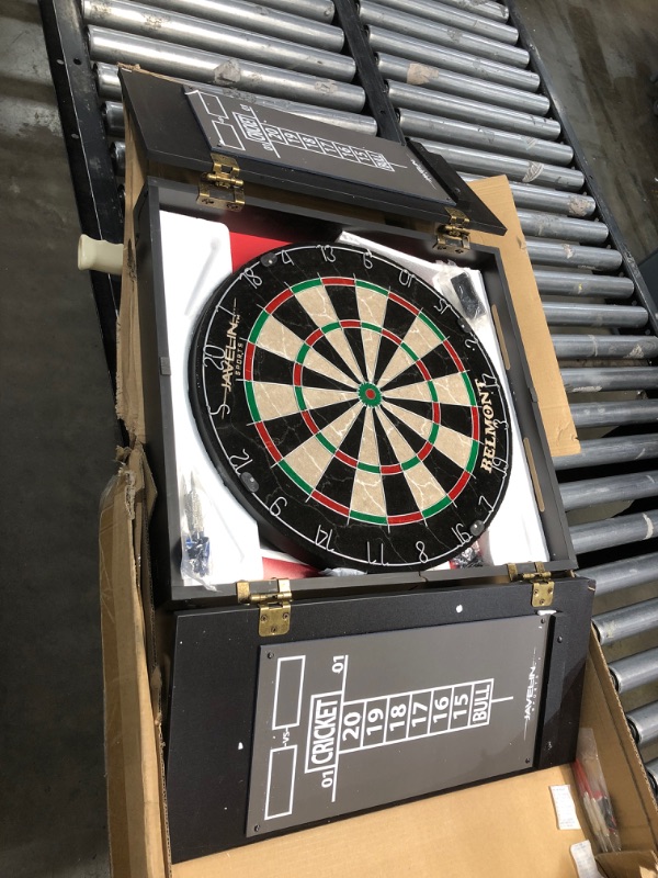 Photo 2 of (CRACKED DOOR CORNER, DART BOARD, AND CUPBOARD SIDE)
 Eastpoint Sports Belmont Bristle Dartboard and Cabinet Set 