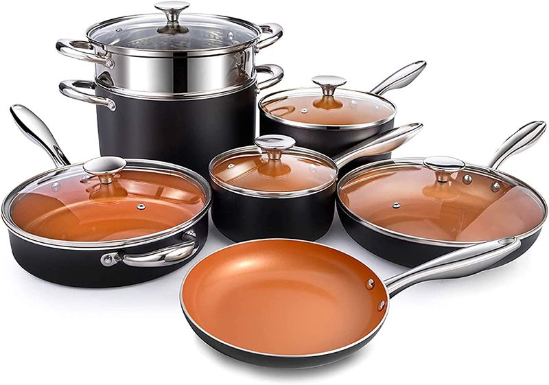 Photo 1 of ***INCOMPLETE** MICHELANGELO Pots and Pans Set, Ultra Nonstick Copper Cookware Set 12 Piece with Healthy & PFOA-Free Ceramic Titanium Coating, Essential Cookware Sets, Copper Pots and Pans Set Nonstick
