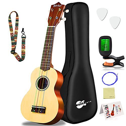 Photo 1 of Everjoys Soprano Ukulele Beginner Pack-21 Inch w/Rainbow String Free Online Lesson Gig Bag Fast Learn Songbook Digital Tuner Pick All in One Kit
