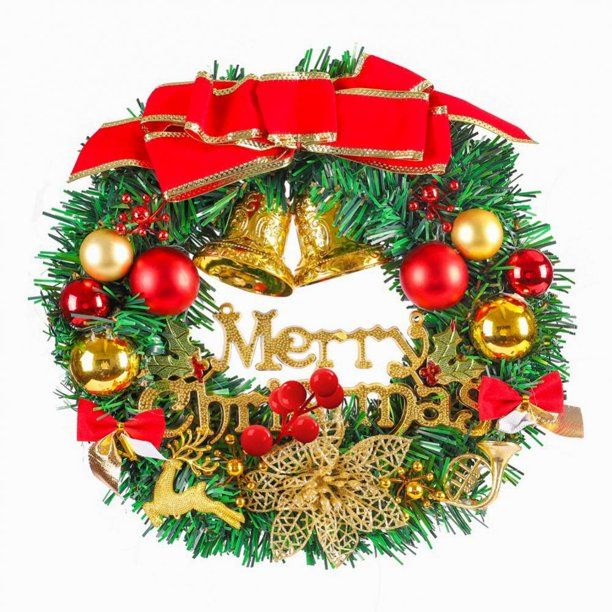 Photo 1 of 12" Christmas Wreath Artificial Merry Christmas Hanging Wreath Red Berry Wreath with Wreath Hanger Battery Operated Led Strip Light Christmas Decorations for Front Door Window Wall Indoor Outdoor