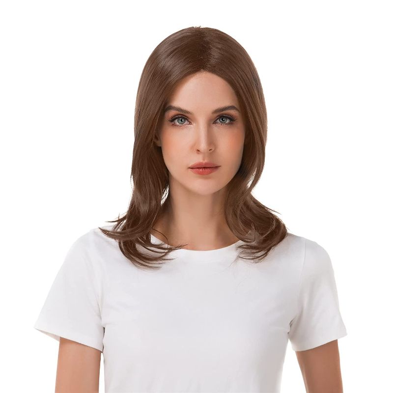 Photo 1 of Brown Wavy Wig Highlights Wigs Bob Middle Part Natural Looking Short Shoulder Length Costume Cosplay Wig Synthetic for Black White Women
