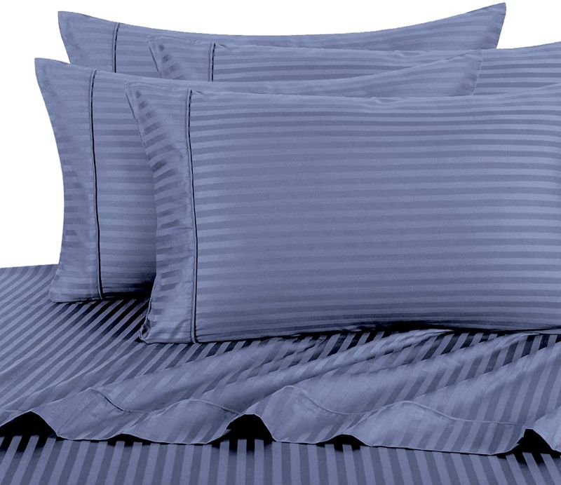 Photo 1 of TRIDENT Classic Sheet Set - 210 TC-100% Fine Quality Cotton, Soft & Smooth Sateen Stripe, 5 Piece Sheet Set - 1 Flat Sheet only & 4 Pillowcovers (Queen, Denim Blue) 14.76 x 10.83 x 5.12 inches

