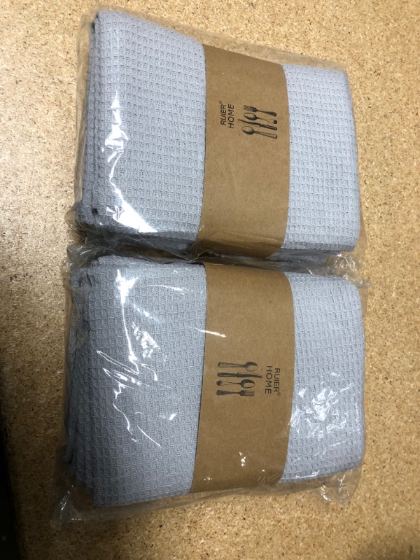 Photo 1 of 2-pack : Ruier Home 100% Cotton Waffle Kitchen Towel Dish Cloth Strong Water Absorption (Set of 2) 18x25 inches (Light Grey)
