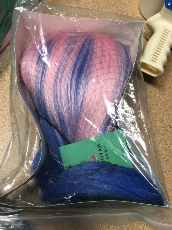 Photo 1 of 2-PACK : Pink Blue Wigs with Bangs Ombre Straight for Women Pastel Natural Looking Colored Cosplay Party Wig Heat Resistant Daily Use
