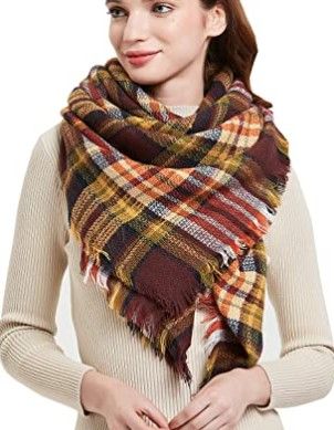 Photo 1 of 2-PACK : Wander Agio Womens Warm Blanket Scarf Square Winter Shawls Large Infinity Scarves Stripe Plaid Scarf
