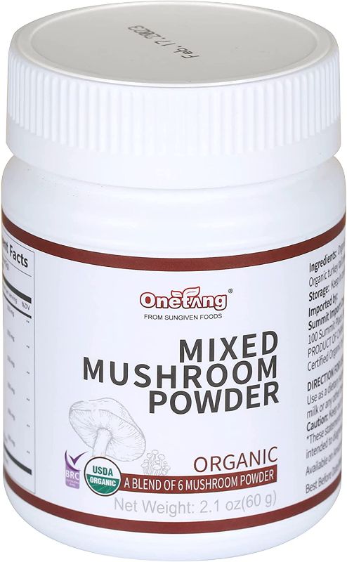 Photo 1 of **EXPIRES 02/17/2023** 2-PACK : ONETANG Mushroom Extract Powder - USDA Organic - Lion's Mane, Reishi, Cordyceps, Maitake, Shiitake, Turkey Tail, Supplement - Add to Coffee/Tea/Smoothies - Whole Mushrooms - No fillers, 2.11 oz
