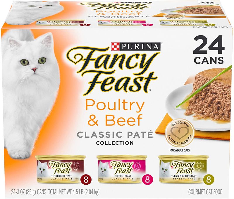 Photo 1 of **EXPIRES 10/2023** Purina Fancy Feast Grain Free Pate Wet Cat Food Variety Pack, Poultry & Beef Collection - (24) 3 oz. Cans
