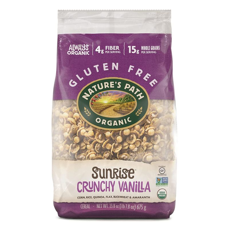 Photo 1 of **EXPIRES 03/05/2022** 3-PACK: Nature's Path Organic Gluten Free Sunrise Crunchy Vanilla Cereal, 1.48 Lbs. Earth Friendly Package, Non-GMO, 15g Whole Grains, 4g Fiber
