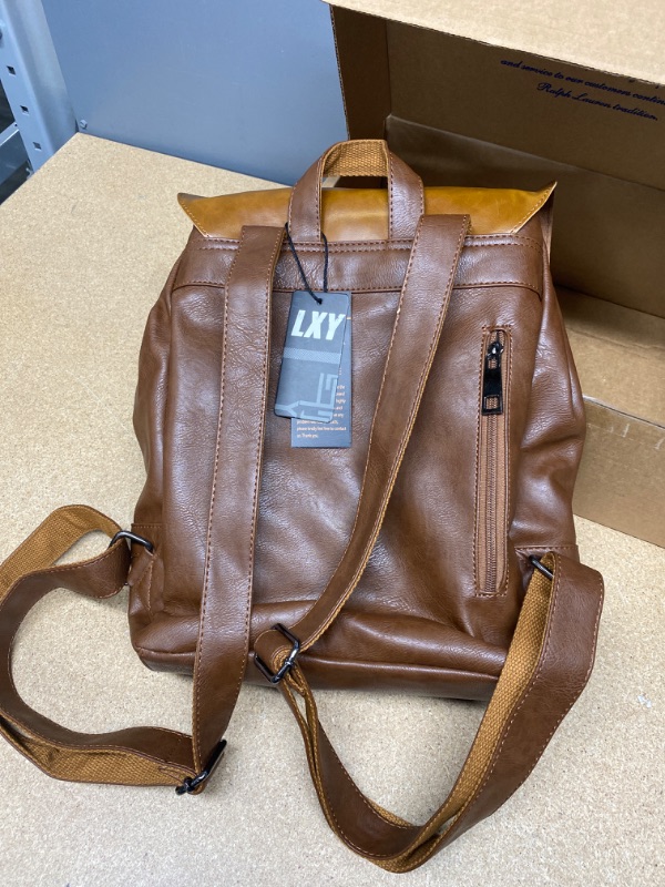 Photo 1 of LXY Vegan Leather Backpack Vintage Laptop Bookbag for Women Men, Brown Faux Leather Backpack Purse College School Bookbag Weekend Travel Daypack
