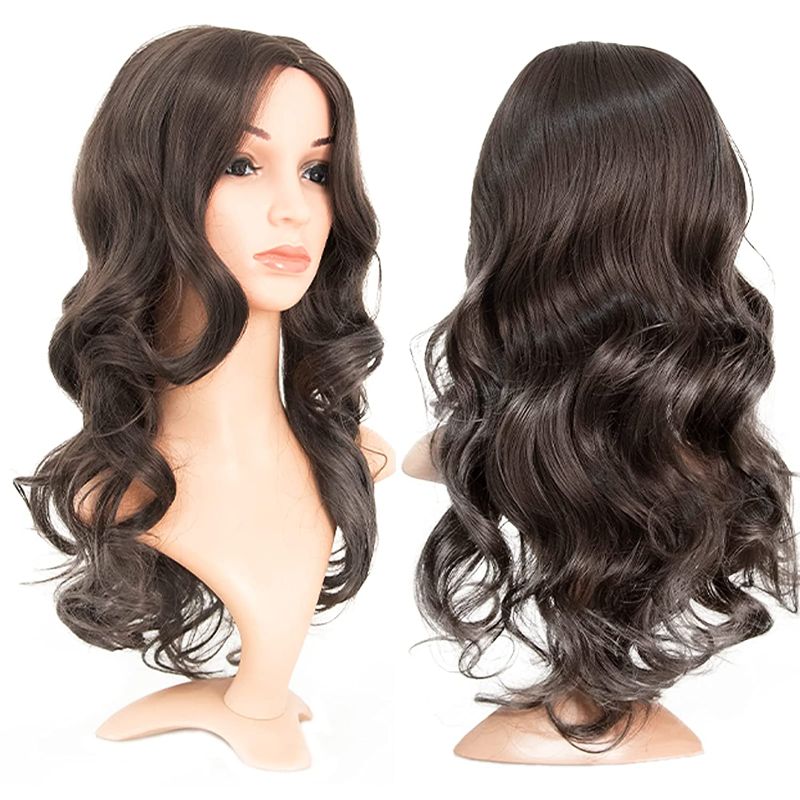 Photo 1 of Brown Long Wavy Wig Middle Part Natural Looking Cosplay Wig for Women Heat Resistant Synthetic Party Wigs
