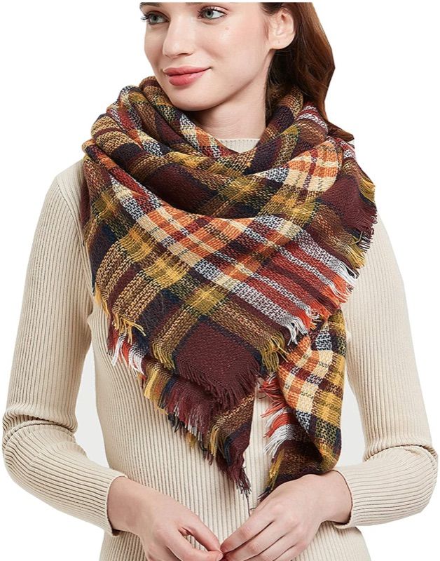 Photo 2 of Wander Agio Womens Warm Blanket Scarf Square Winter Shawls Large Infinity Scarves Stripe Plaid Scarf (2PACK)