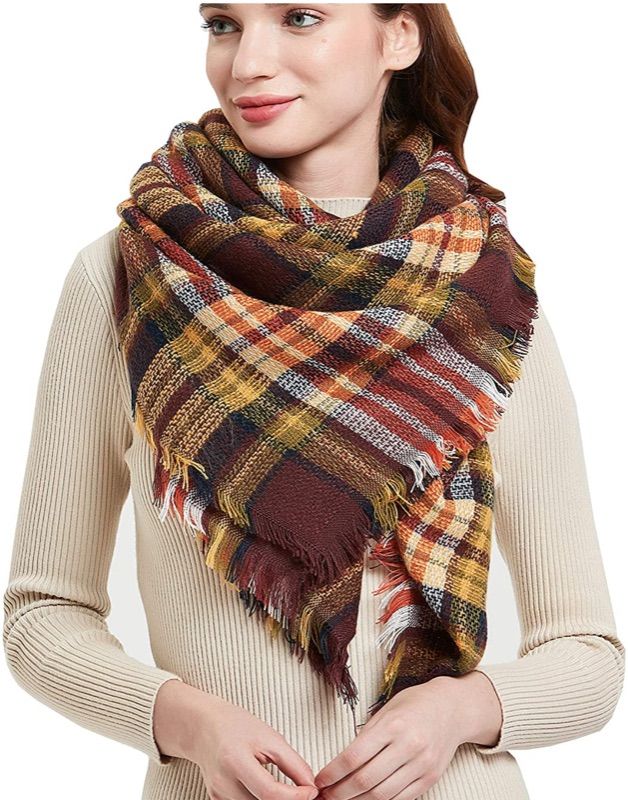 Photo 1 of Wander Agio Womens Warm Blanket Scarf Square Winter Shawls Large Infinity Scarves Stripe Plaid Scarf (2PACK)
