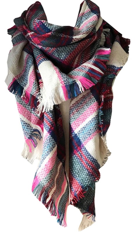 Photo 2 of Wander Agio Womens Warm Blanket Scarf Square Winter Shawls Large Infinity Scarves Stripe Plaid Scarf (2PACK)