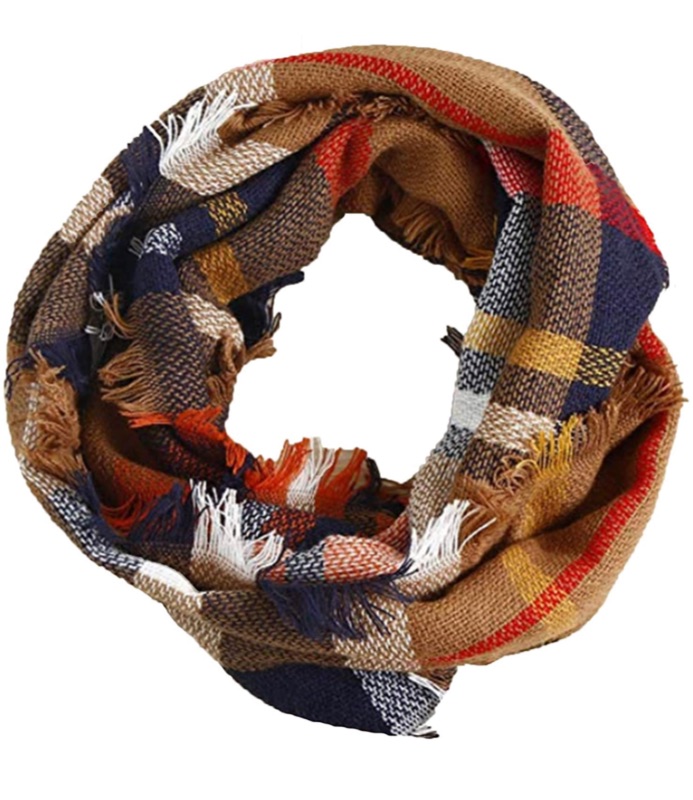 Photo 2 of Wander Agio Womens Warm Blanket Scarf Square Winter Shawls Large Infinity Scarves Stripe Plaid Scarf (2PACK)