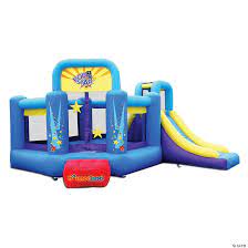 Photo 1 of Bounceland Pop Star Inflatable Bounce House Bouncer, Large Bouncing Area with Long Slide, Climbing Wall, Basketball Hoop, UL 1HP Blower Included, 15 ft x 13 ft x 8.3 ft H, Pop Star Kids Party Theme *** minor dirt markings***
