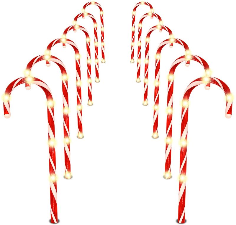 Photo 1 of Joiedomi Christmas Candy Cane Pathway Markers Lights 12” Set of 12 Christmas Stakes Lights Outdoor Pathway Decorations
