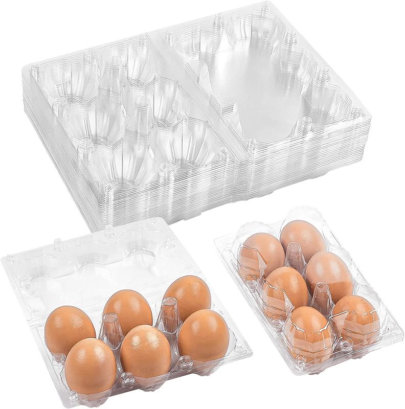 Photo 1 of 15Pack Clear Plastic Disposable Egg Tray Carton Holder for Family Pasture Chicken Farm Business Market- Holds 6 Standard Sized Eggs Securely
