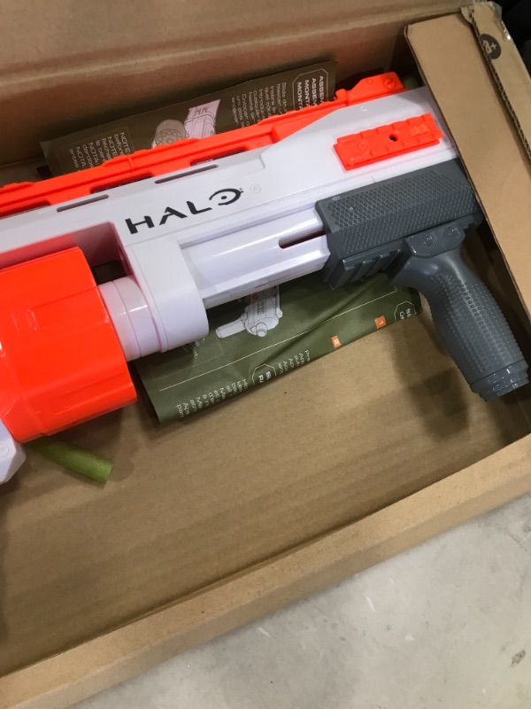 Photo 1 of NERF Halo Bulldog SG Dart Blaster -- Pump-Action, Rotating 10-Dart Drum, Tactical Rails, 10 Official Elite Darts, Skin Unlock Code
