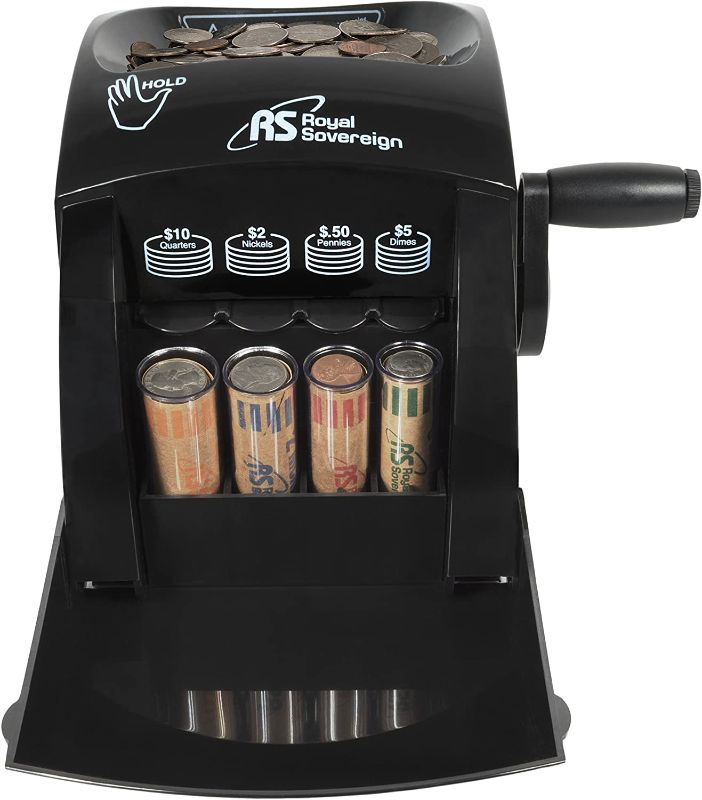 Photo 1 of Royal Sovereign 1 Row ECO-Friendly Manual Hand Crank Coin Sorter (QS-1), Single,Black
