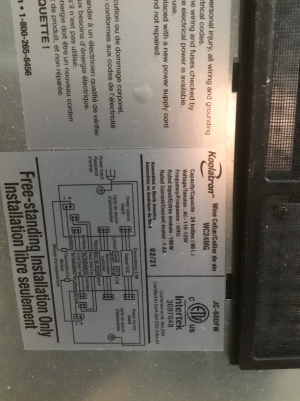 Photo 4 of **PARTS ONLY**Koolatron WC24MG Urban Series 24 Bottle Dual Zone Cooler, Thermoelectric Fridge, Freestanding Wine Cellar for Home Bar, Kitchen, Apartment, Condo, Cottage, Standard, Black
