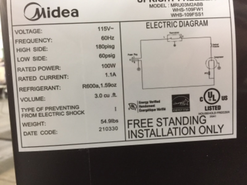 Photo 4 of DOES NOT GET COLDMidea MRU03M2ABB Upright Freezer Large Black, 3.0 Cubic Feet
