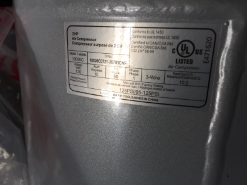 Photo 1 of California Air Tools Cat-10020c 2 HP 10 Gallon Ultra Quiet Steel Tank Air Compressor