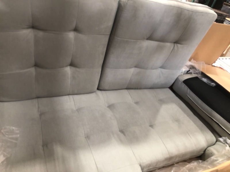 Photo 2 of **INCOMPLETE BOX 1 OF 4** 
3 Piece Modern Tufted Micro Suede L Shaped Sectional Sofa Couch with Reversible Chaise & Ottoman, Large, Light Grey