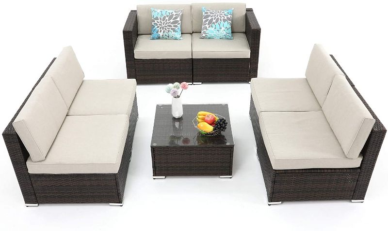 Photo 1 of **INCOMPLETE BOX 1 OF 6**
YITAHOME 7 Piece Outdoor Patio Furniture Sets, Garden Conversation Wicker Sofa Set, and Patio Sectional Furniture Sofa Set with Coffee Table and Cushion for Lawn, Backyard, and Poolside, Brown
