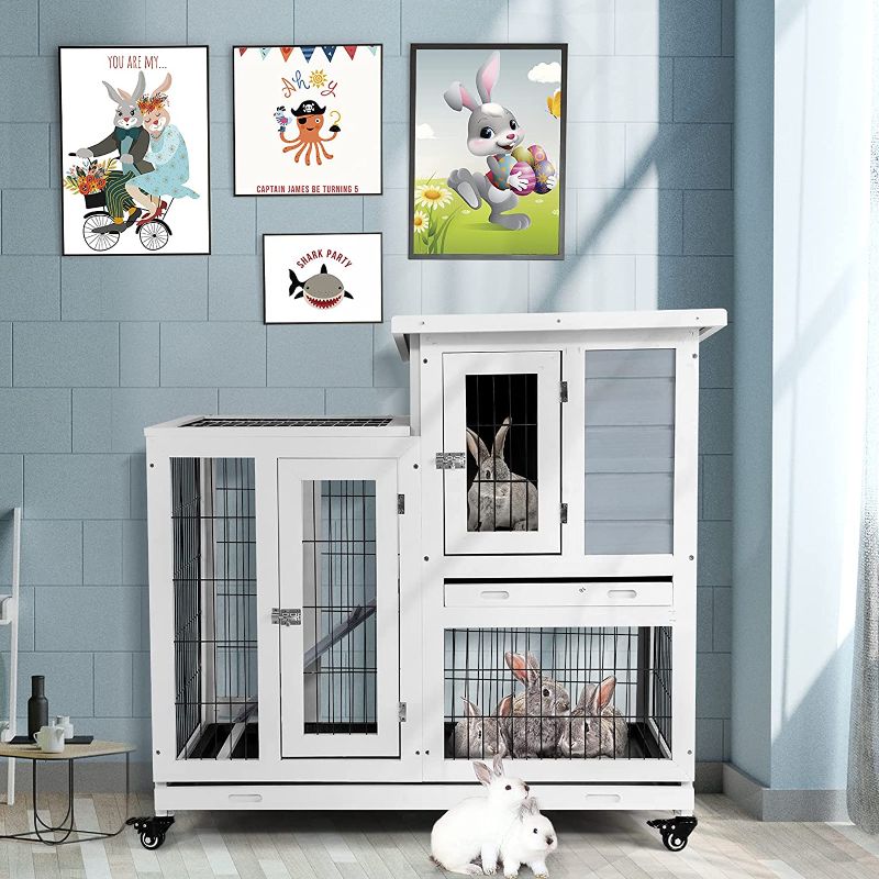 Photo 1 of ***SIMMILAR TO COVER PHOTO*** Aoxun 2 Story Rabbit Hutch Indoor Outdoor Bunny Cage, Guinea Pig Cage Wooden Rabbit House for Outside Small Animal Cage with Trays and Waterproof Roof
